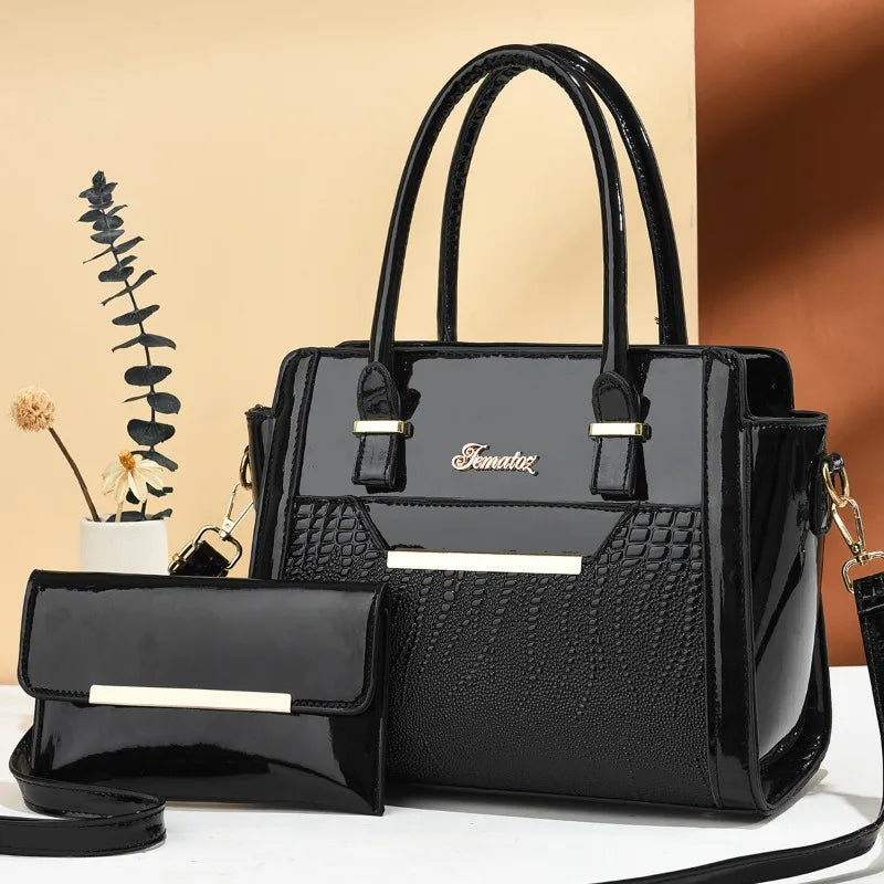 Luxury 2-Piece Patent Leather Composite Shoulder Bag Set – Designer Crossbody Handbag for Women