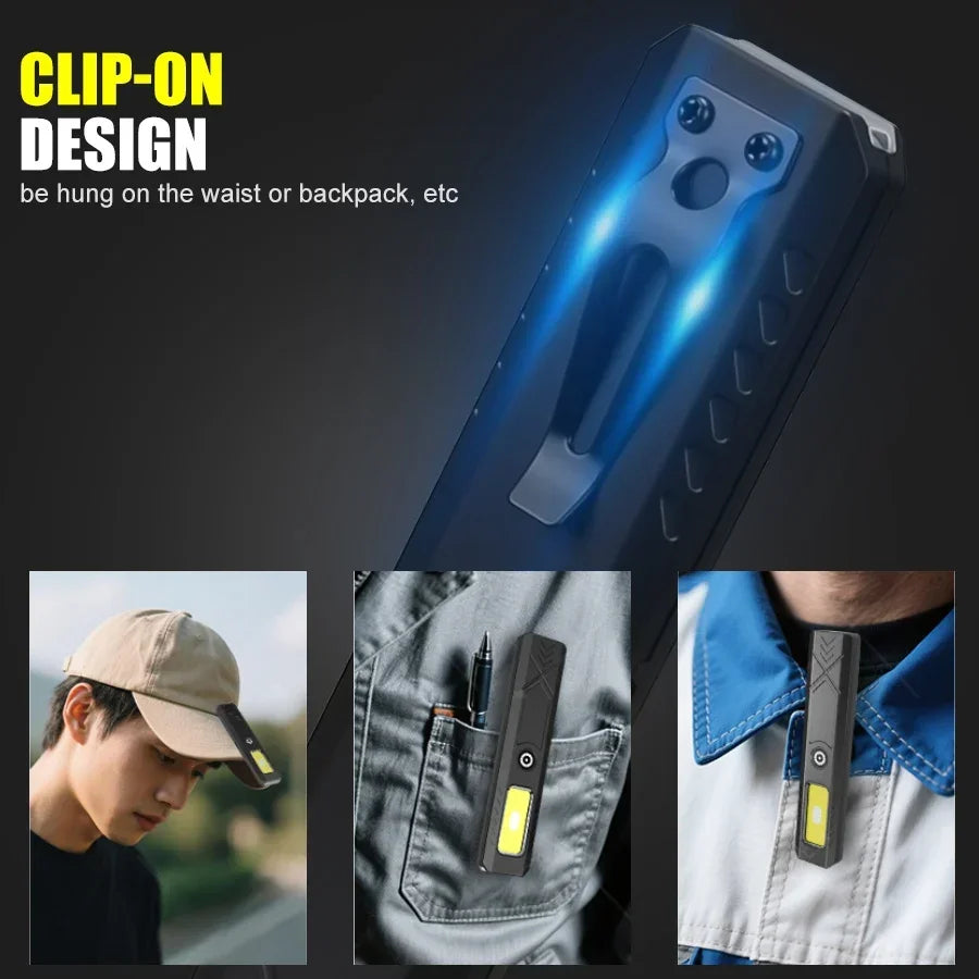 Heinast Mini COB+LED Keychain Flashlight – 6 Modes, Type-C Rechargeable, Magnetic Base, Clip, 32g EDC