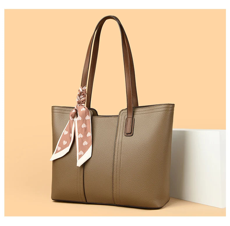 Genuine Cow Leather Large Shoulder Tote Bag – Rivet Sequin Designer Handbag for Women