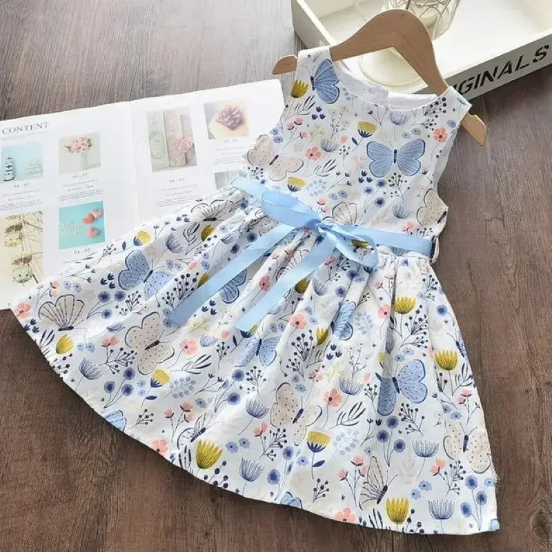 Floral Print Korean Girls Casual Dress — Summer Princess Dress for Children