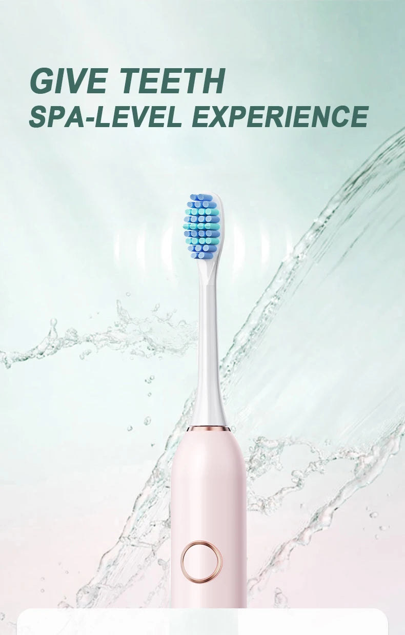 GeZhou Sonic Electric Toothbrush – 6 Cleaning Modes, 4 Brush Heads, USB Rechargeable