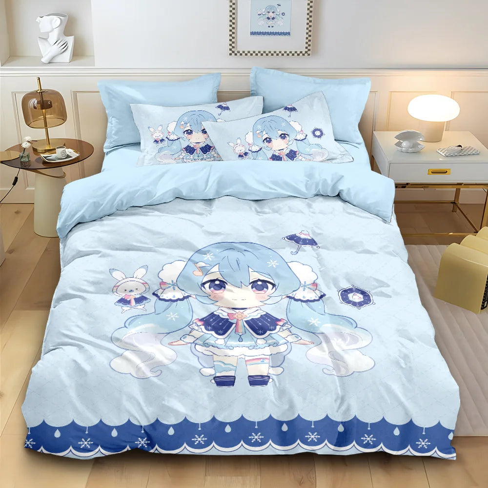 3D Print Japanese Anime Duvet Cover Set | Kawaii Miku Design, Single to King Size, Kids & Adults Bedroom