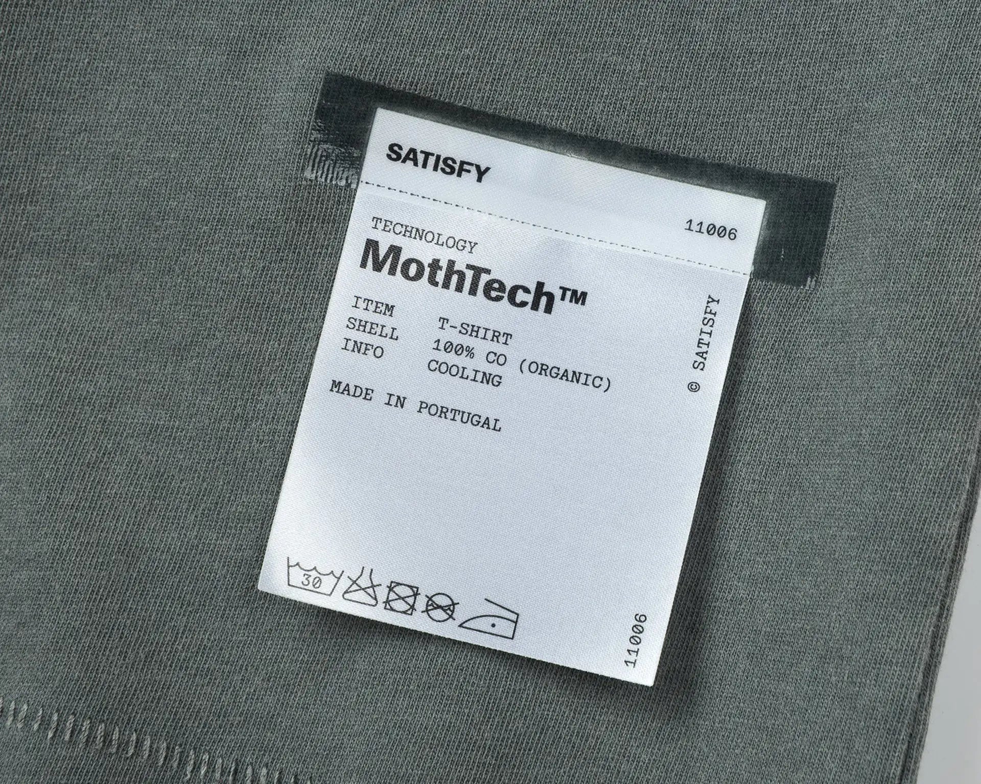 SATISFY Running MothTech Distressed Graphic T-Shirt — Loose Fit Cotton Short Sleeve Tee