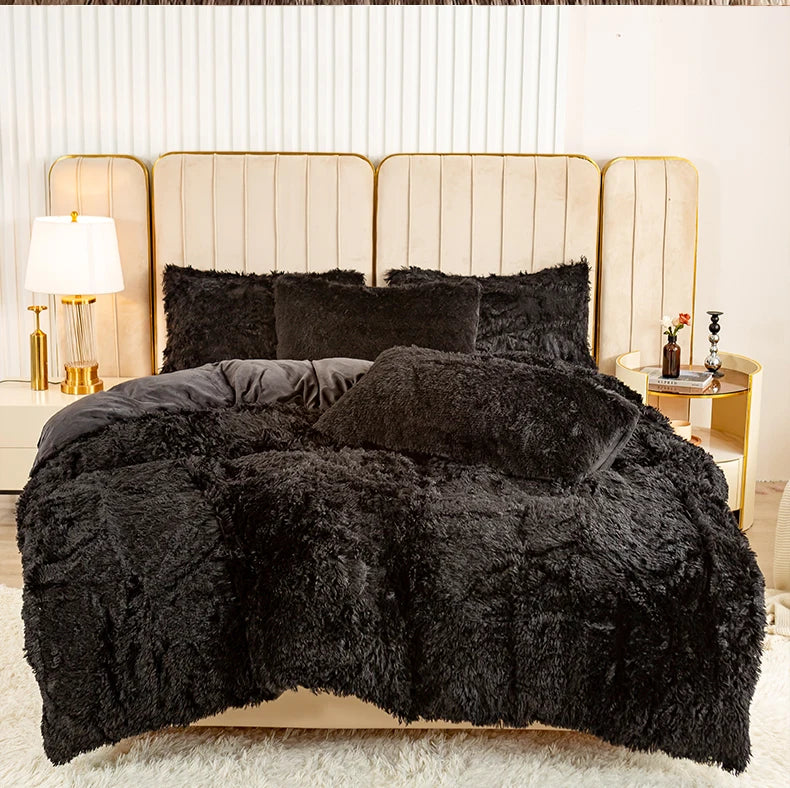 Plush Faux Fur Duvet Cover Set – Luxurious 3-Piece Bedding, 16 Colors & 10 Sizes