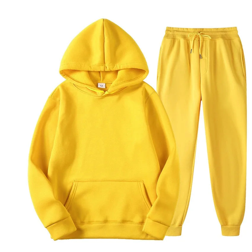 Men's Solid Color Hoodie & Pants Tracksuit Set – Fashionable Casual Sport (S–3XL)