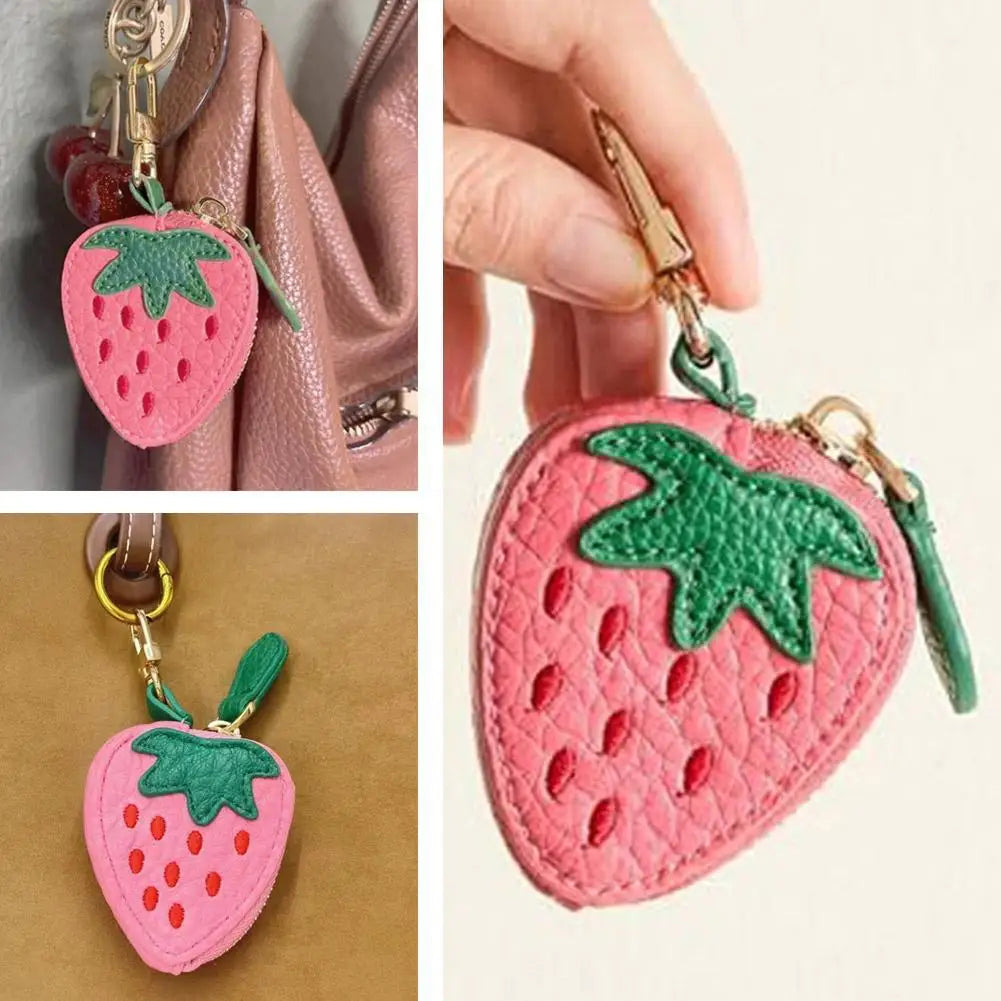 Cute Fruit Shape Leather Coin Purse – Mini Zipper Earphone Bag, Keychain Pendant Wallet for Women & Girls