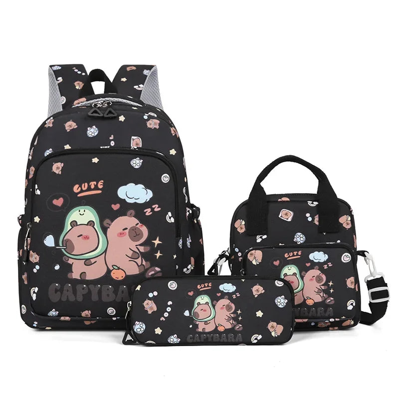 Capybara Backpack Set – Three-Piece Nylon School Set