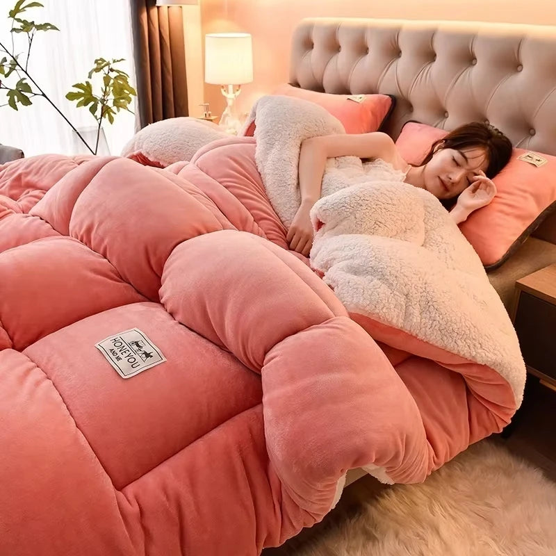 Double-Sided Lamb Fleece Winter Comforter – Thickened Velvet Warm Quilt, 5 Colors & 7 Fill Weights