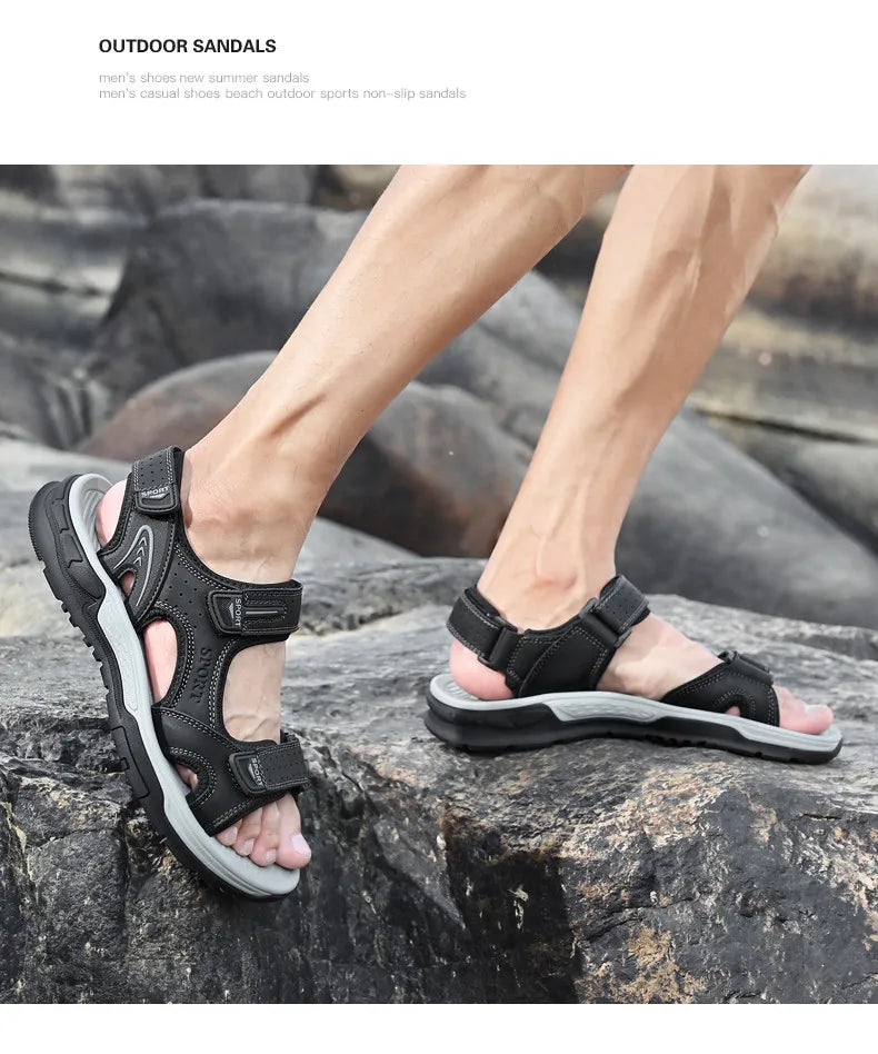Men's Casual Leather Beach Sandals – Lightweight Gladiator Style
