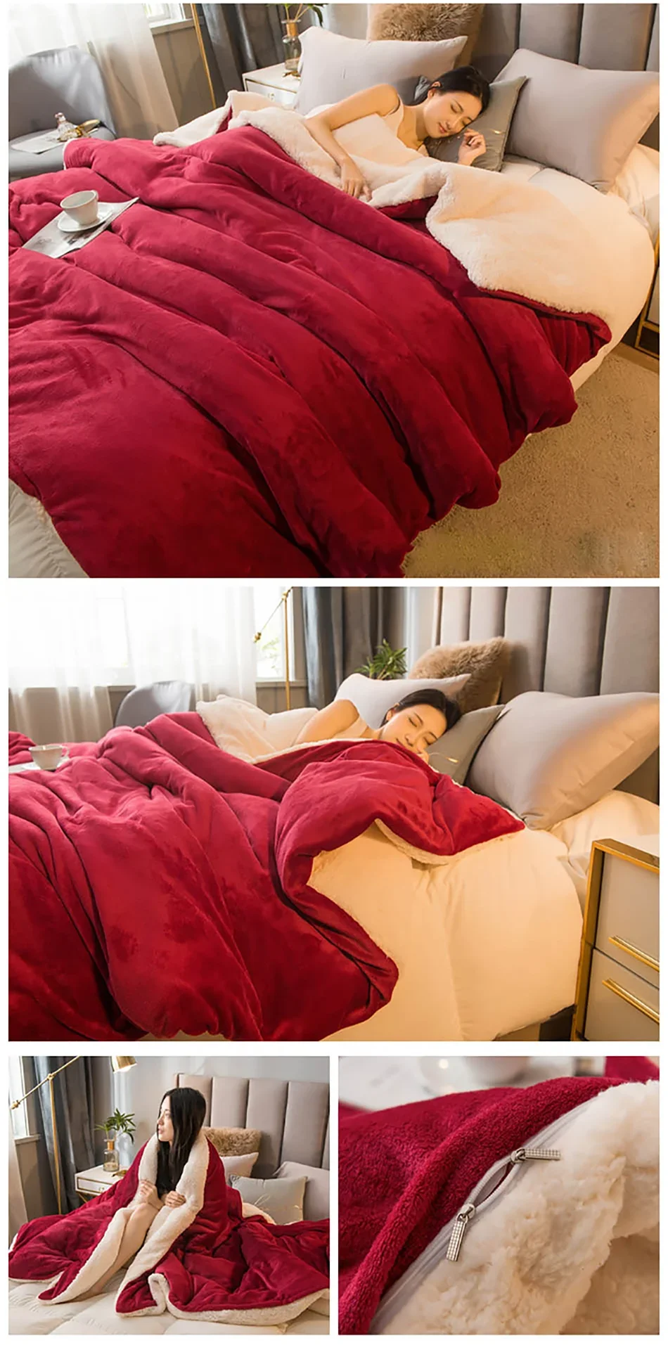 Wool Throw Blanket – Double-Sided Warm Winter Bed Blanket & Sofa Cover, Camping & Queen