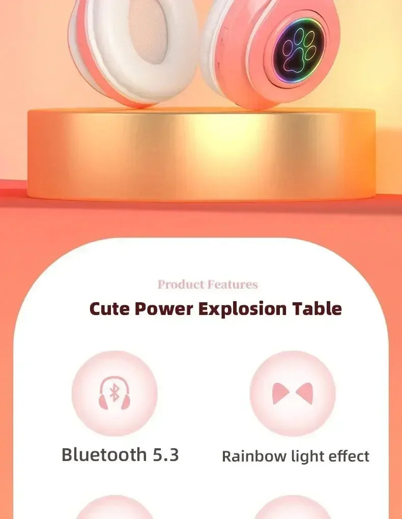 Cat Ears Bluetooth Headphones — Stereo Gaming Headset with Mic