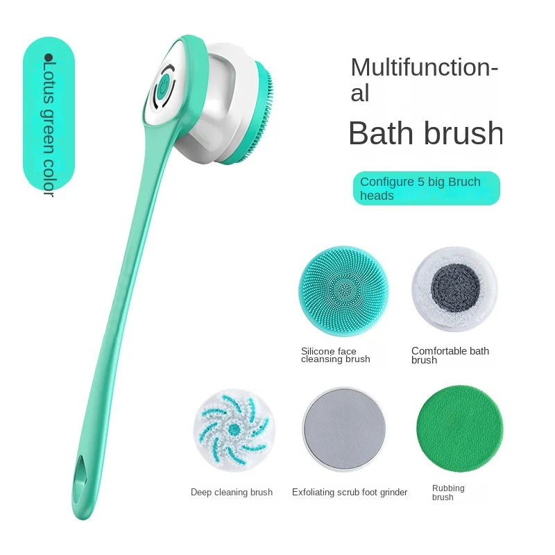 Silicone Electric Body Scrubber – IPX7 Waterproof Cordless Shower Brush with Back Massage & Exfoliating Heads