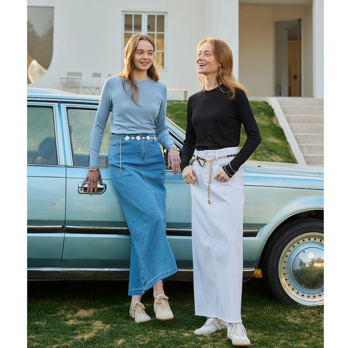 Women's Cotton Denim Skirt – Elegant Stripe & Solid A-Line Jean Skirt 2026