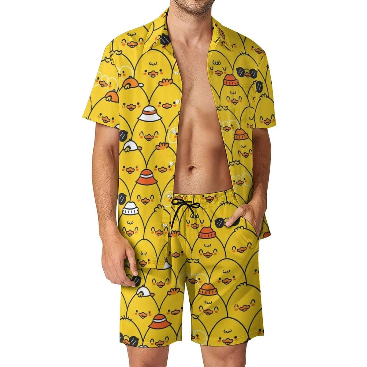 Men's Yellow Rubber Duck 3D Print Shirt & Beach Shorts – Hawaiian Streetwear Set