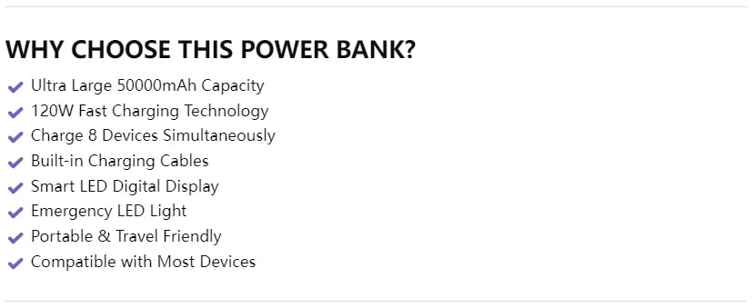 50000mAh 120W Power Bank — High-Capacity Fast Charging Portable Battery