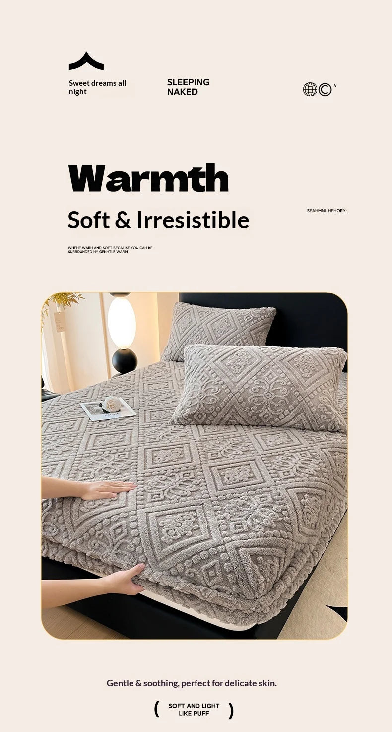 Winter Coral Plush Mattress Cover – High Elasticity Anti-Slip Breathable Bed Sheet