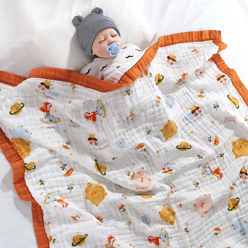 6-Layer Cotton Gauze Baby Swaddle Blanket – Breathable Cartoon Newborn Wrap & Bath Towel