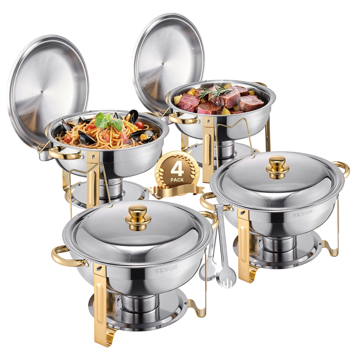 4-Pack Stainless Steel Chafing Dish Buffet Set – Full Size Catering Warmer for Parties