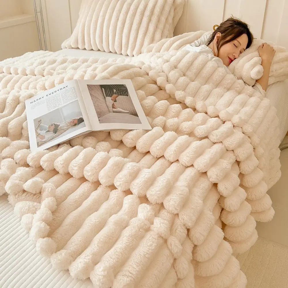 Double-Sided Jacquard Throw Blanket – Warm & Breathable Cotton-Bamboo Blend, 6 Colors