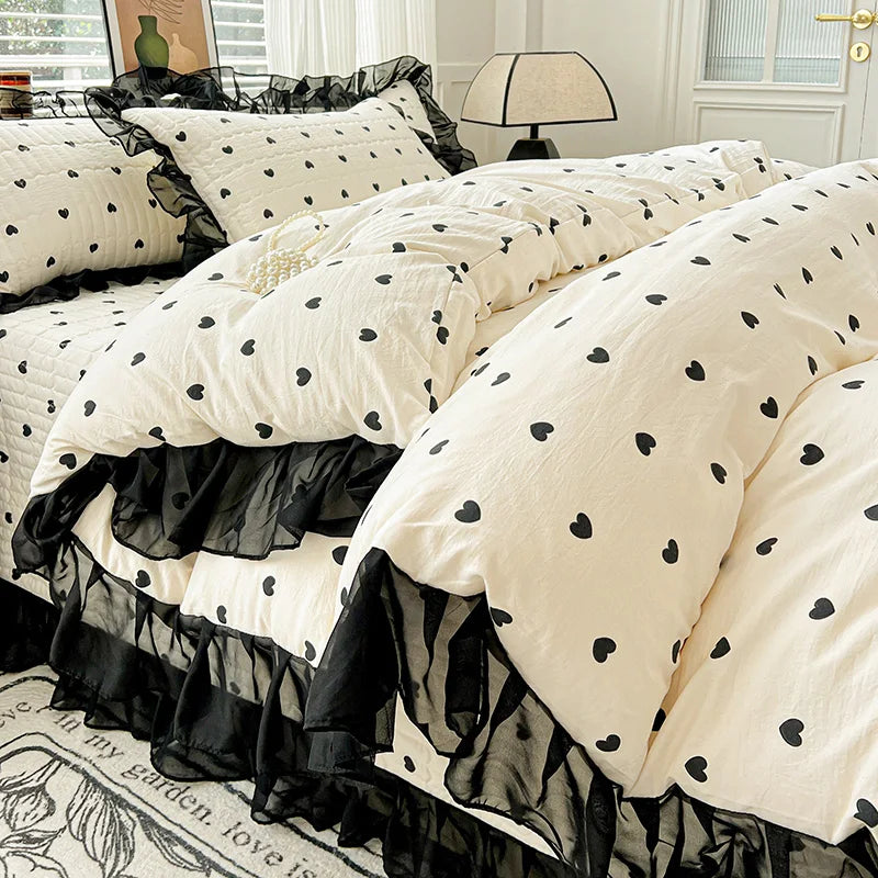 Printed Lace Duvet Cover – 300TC Polyester Comforter Cover for Women & Girls Bedroom