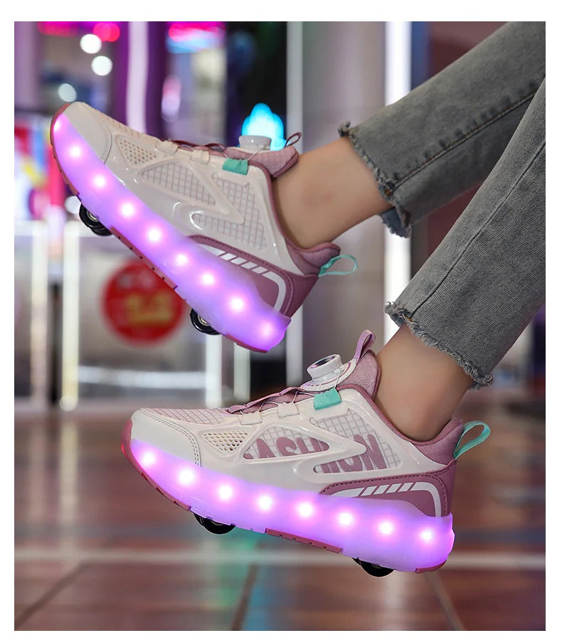 Children's 4-Wheel LED Light Roller Skate Shoes – Removable Wheeled Rolling Sneaker for Kids