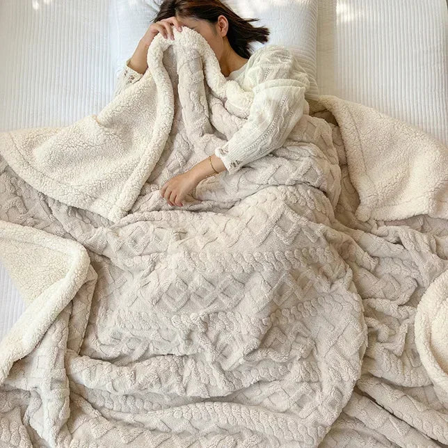 Coral Fleece Blanket – Soft Striped Sofa & Bed Throw