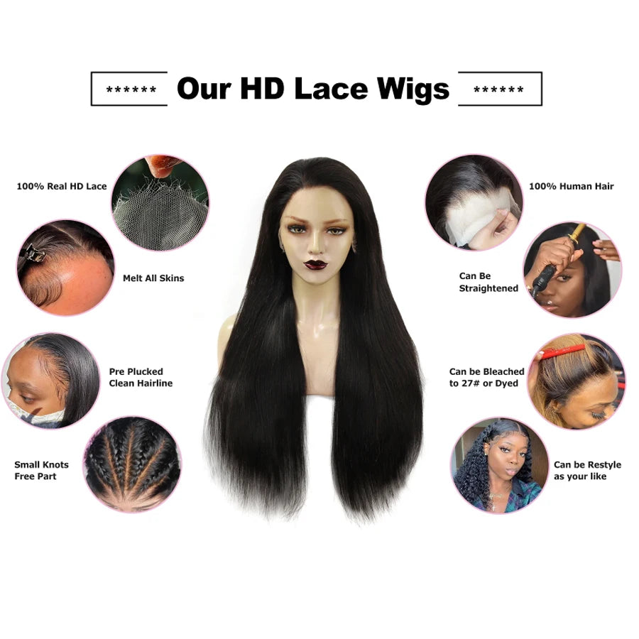 WOW ANGEL 250% Density Straight Lace Front Wig | 13x6 Invisible HD Lace Melt Skin Brazilian Human Hair