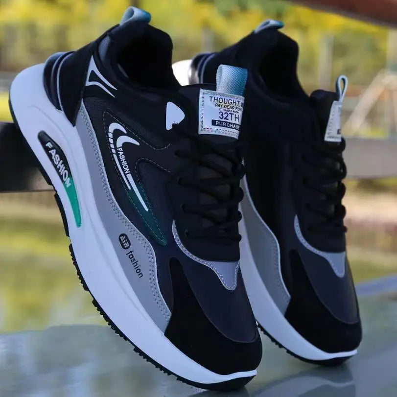 Men's Lightweight PU Leather Casual Sneakers – Breathable Tennis & Running Shoes