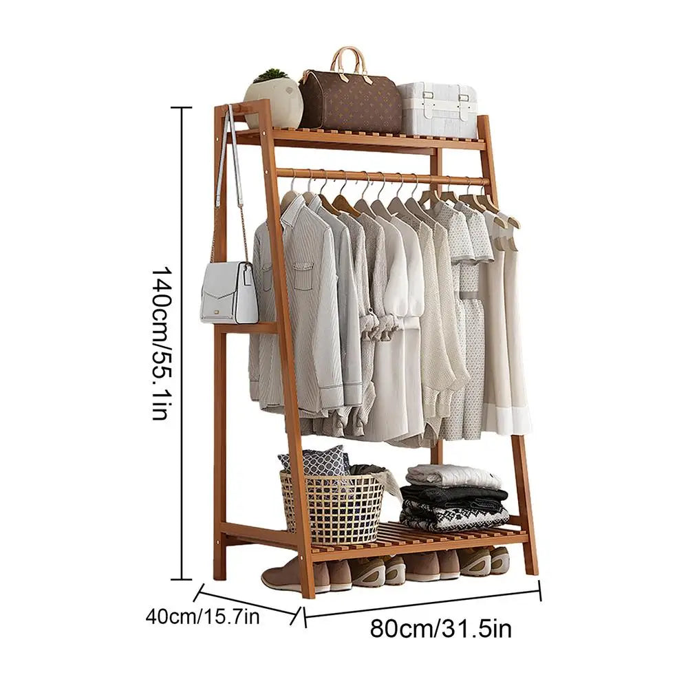 Floor Garment Rack with Multi-Layer Shelves — Freestanding Clothes Organizer