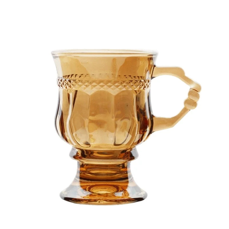 Vintage Embossed Glass Cup with Handle