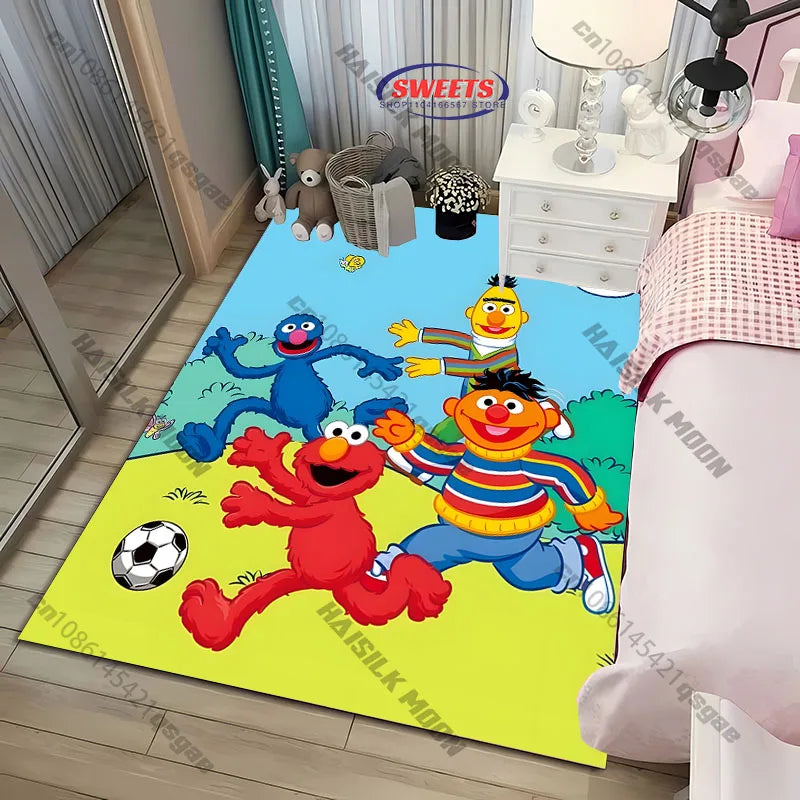15 Sizes S-Sesame S-Street Theme Carpet Rug for Living Rooms Bedroom Entrance Door Decor Mat, Kids' Play Non-slip Mat Great Gift