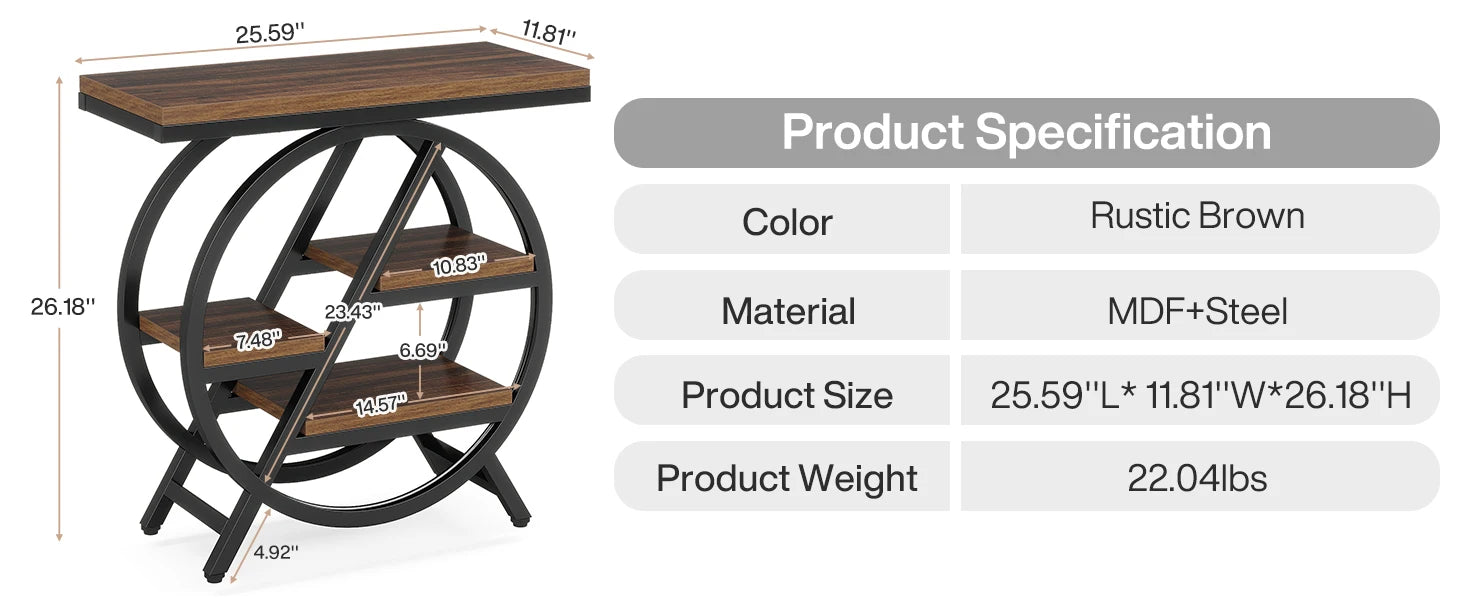 Tribesigns 3-Tier Narrow Side Table — Wood & Geometric Metal Frame