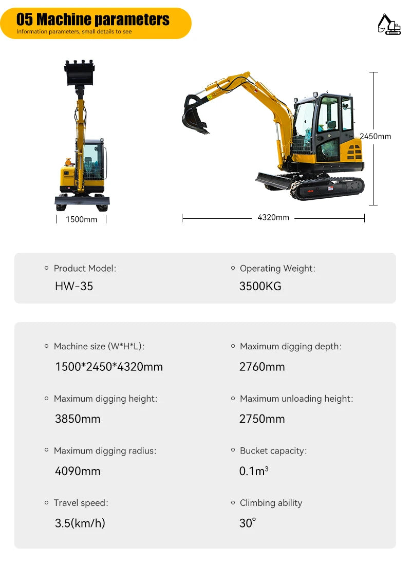 Mini Excavator 3.5 Ton Digger EPA/CE 1 Euro Crawler Excavator For Home Diesel Agricultural Tractor Chinese Sale Diggers Custom