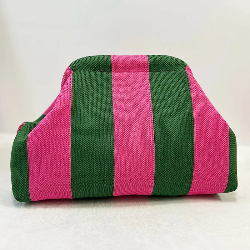 Woven Crochet Cotton Clutch Bag – Colorblock Knit Dumpling Cloud Purse for Women