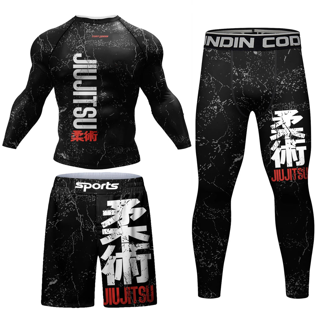 MMA BJJ Compression T-Shirt, Pants & Muay Thai Shorts Rash Guard – Multi-Piece Fitness Sport Suit