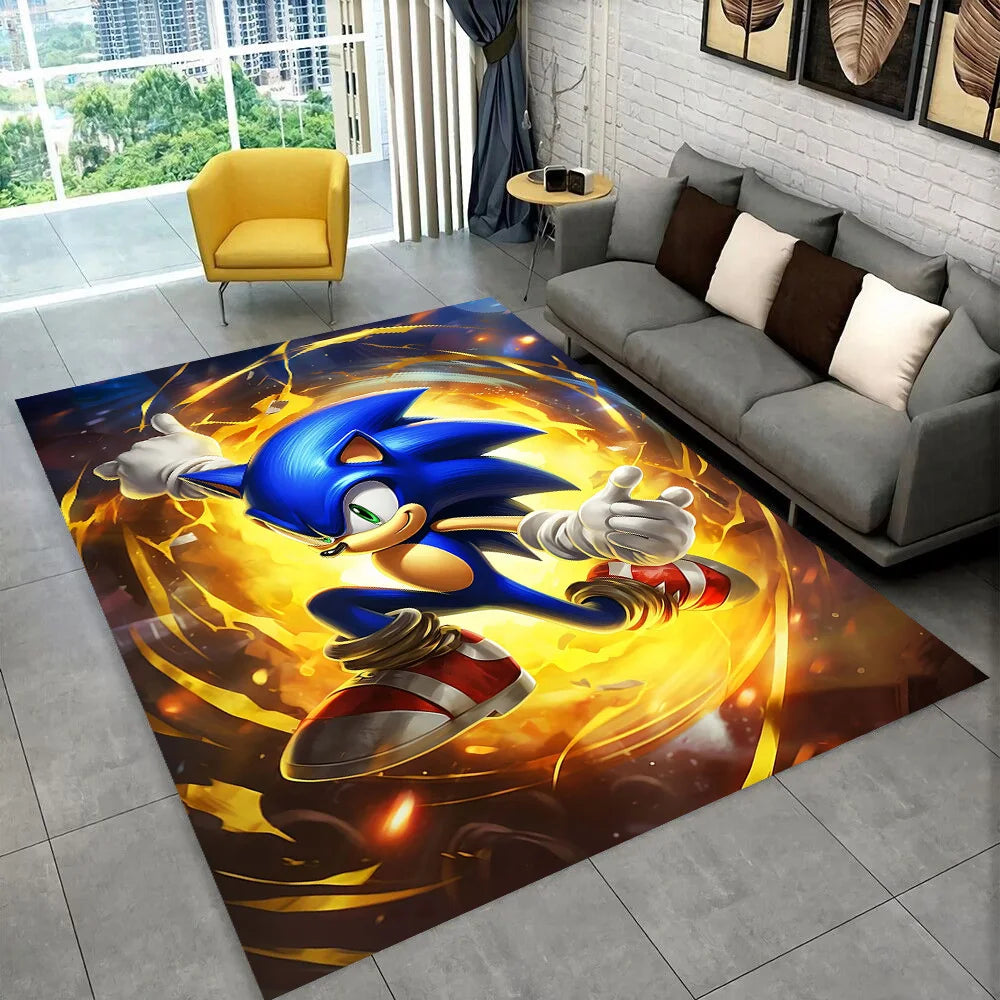 3D Retro Sonic Area Rug – Non-Slip Kids Carpet for Bedroom, Living Room & Playroom