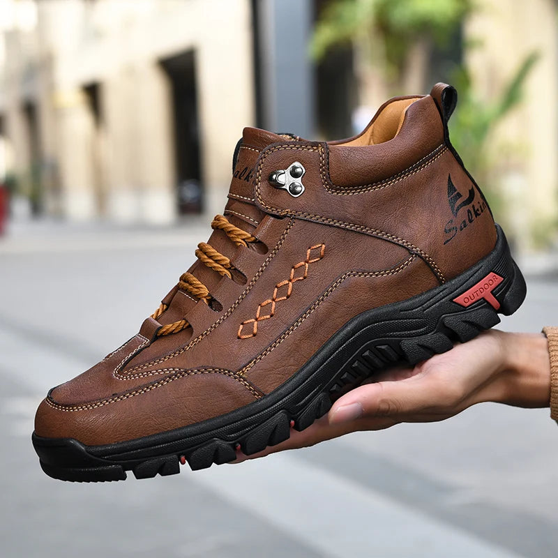 Men's High-Top Lace-Up Hiking Boots – Thick Sole Casual Oversized Boots