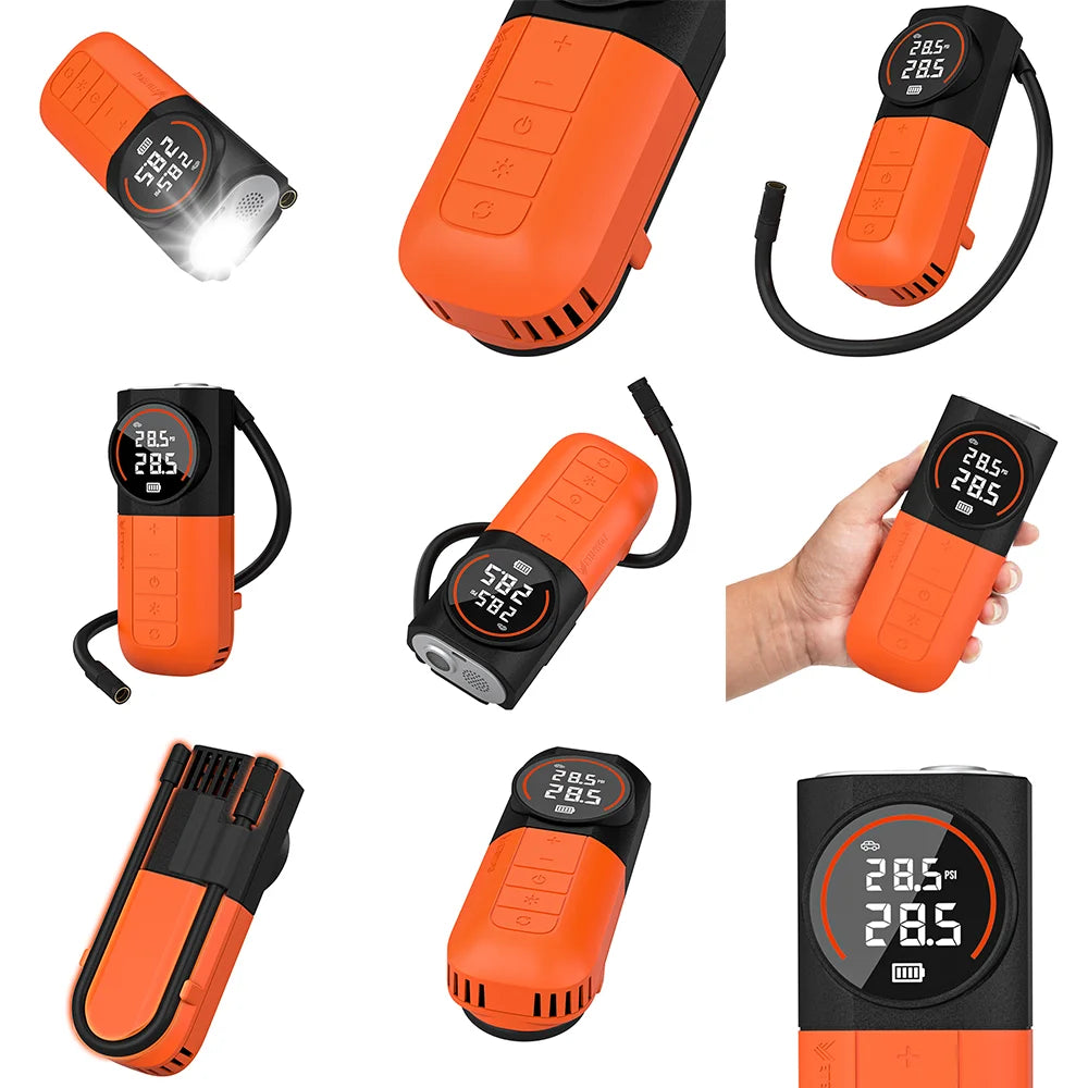 Portable Tire Inflator with Built-In Hose and Storage