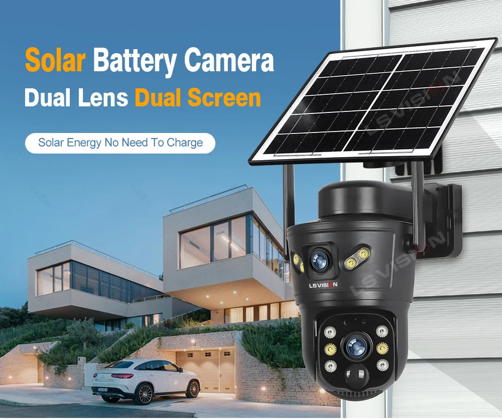 8MP Dual Lens Solar Security Camera – 4G/WiFi, PTZ 355°, PIR Human Detection, Night Vision | Outdoor CCTV