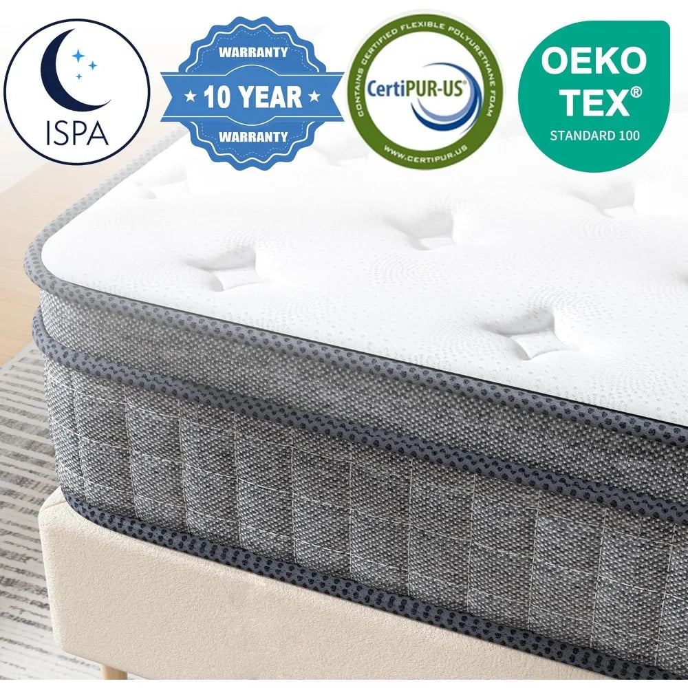 12 Inch Firm Hybrid Mattress — Gel Memory Foam & Individually Coiled Pocket Springs, Mattress in a Box