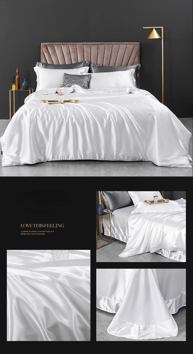 100% Pure Silk Bedding Set – 4-Piece Luxury Duvet Cover, Bedsheet & Pillowcases, Twin to King