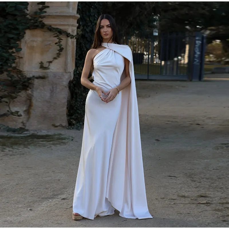 Sexy Satin Halter Backless Party Dress – Off Shoulder Sleeveless Solid Robe Gown 2026