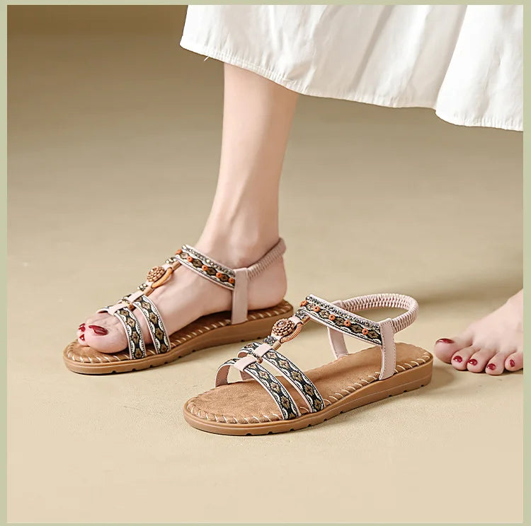 Women's Bohemian Flat Beach Sandals – Anti-Slip Elegant One-Line Sandals