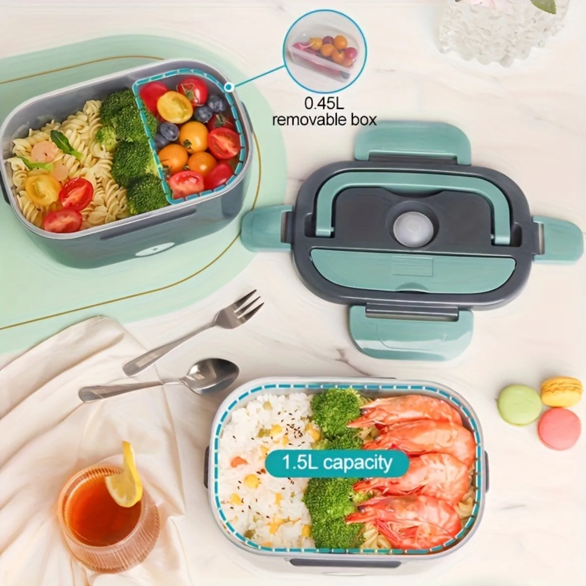 Electric Lunch Box Food Heater — Double Compartment Portable Warmer for Home, Car & Camping (110V-240V / 12V-24V)