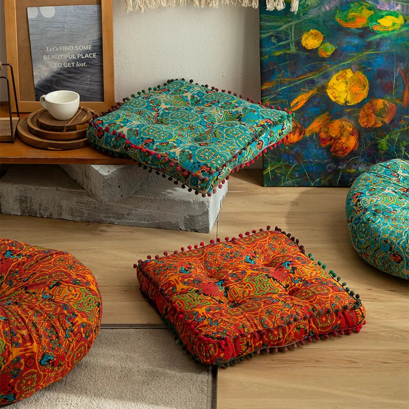 Bohemian Floor Cushion – Thickened Cotton Linen Moroccan Tatami Mat & Window Seat Pillow