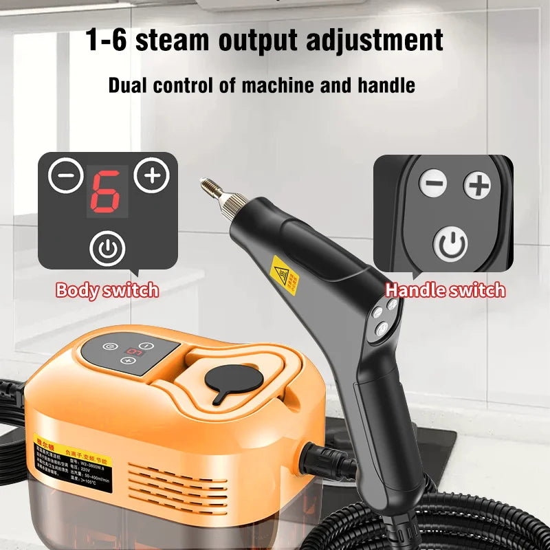 2500W Handheld Steam Cleaner – Digital Display, 6-Speed, 1200ml Tank, 110V/220V, Kitchen, Car & Furniture