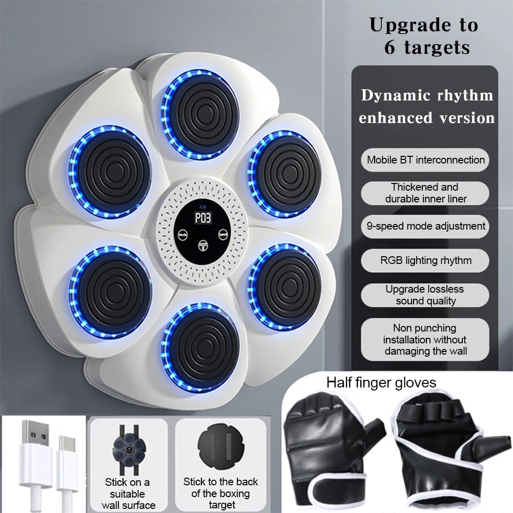 Smart Music Boxing Machine – RGB LED Reaction Wall Target with Bluetooth, Gloves Included