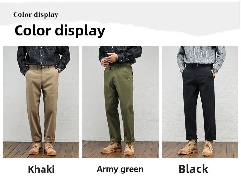 Men's Vintage Straight Leg Cotton Workwear Trousers — Loose Fit Retro Pants for Autumn & Winter