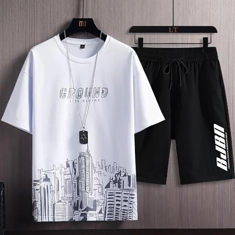 Men's Ice Silk Print Sweatshirt & Sweatpants Set – Outdoor Jogging Basketball Training 2-Piece