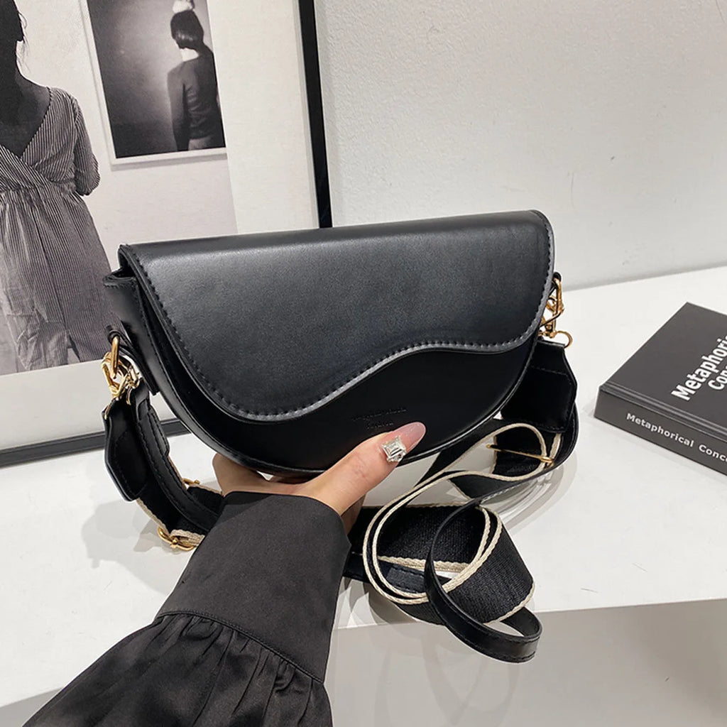 Minimalist Split Leather Waterproof Saddle Crossbody Underarm Bag – Casual Shoulder Bag for Women